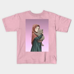 Hijab Girl and Cat Kids T-Shirt